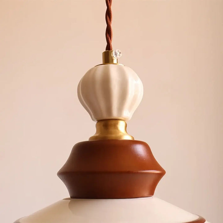 Suspension luminaire en céramique avec détails bois style vintage