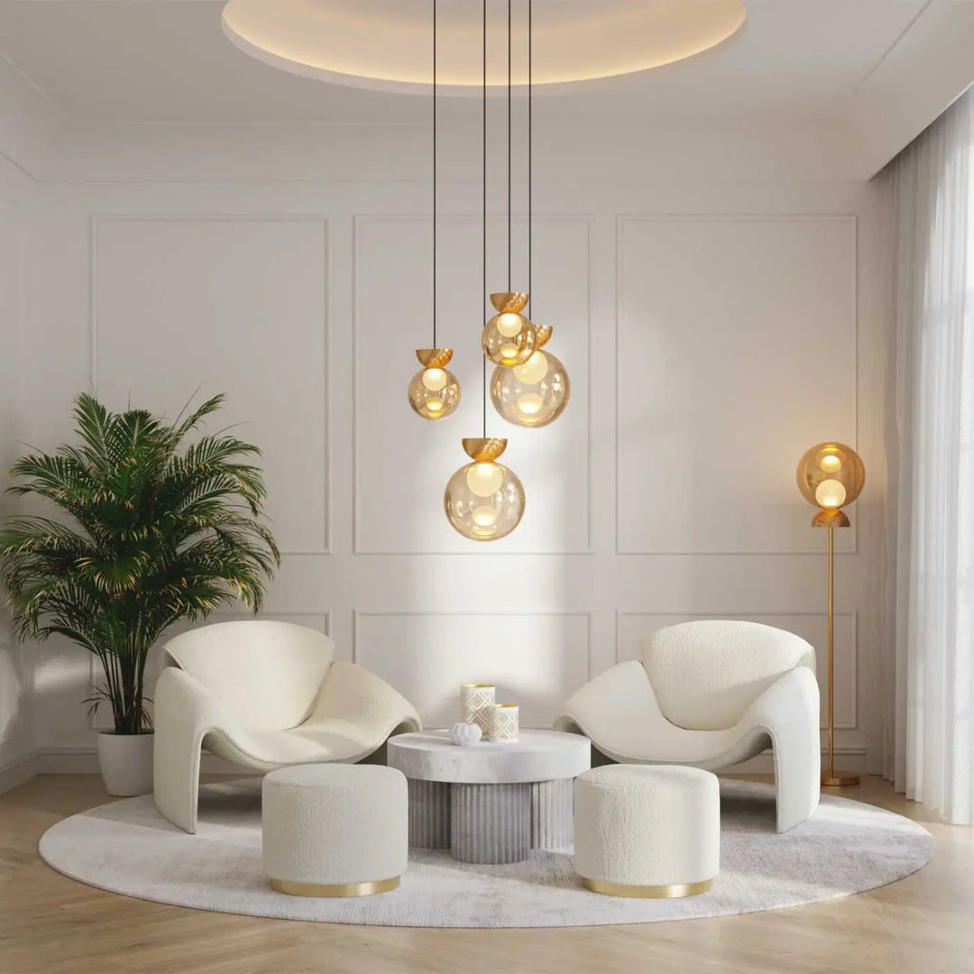 Modernes globe lumineux en verre sablé doré suspension charm sphère suspendue au plafond