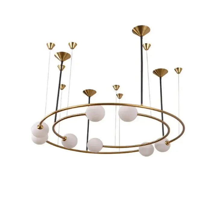Suspension Circulaire Aérienne À Globes En Verre Et Métal Doré

