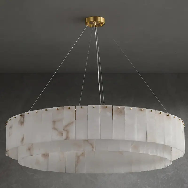 Suspension circulaire effet marbre led design blanc chic