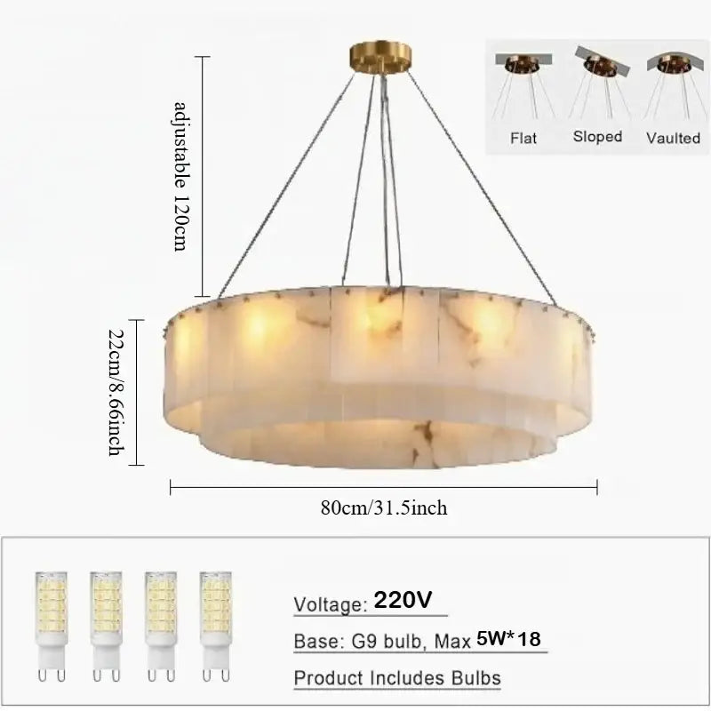 Suspension circulaire effet marbre led design blanc chic