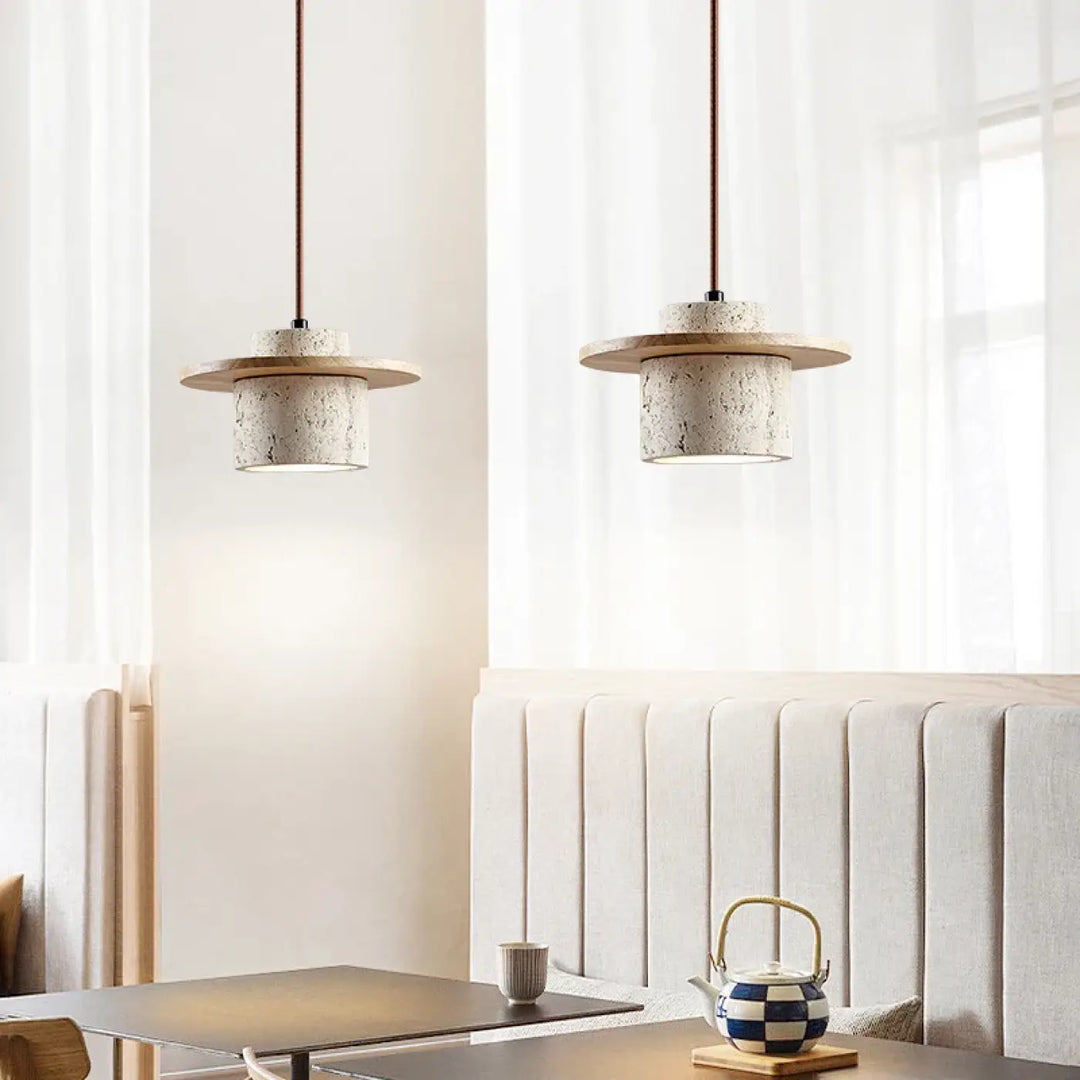 Suspension contemporain en marbre et bois naturel