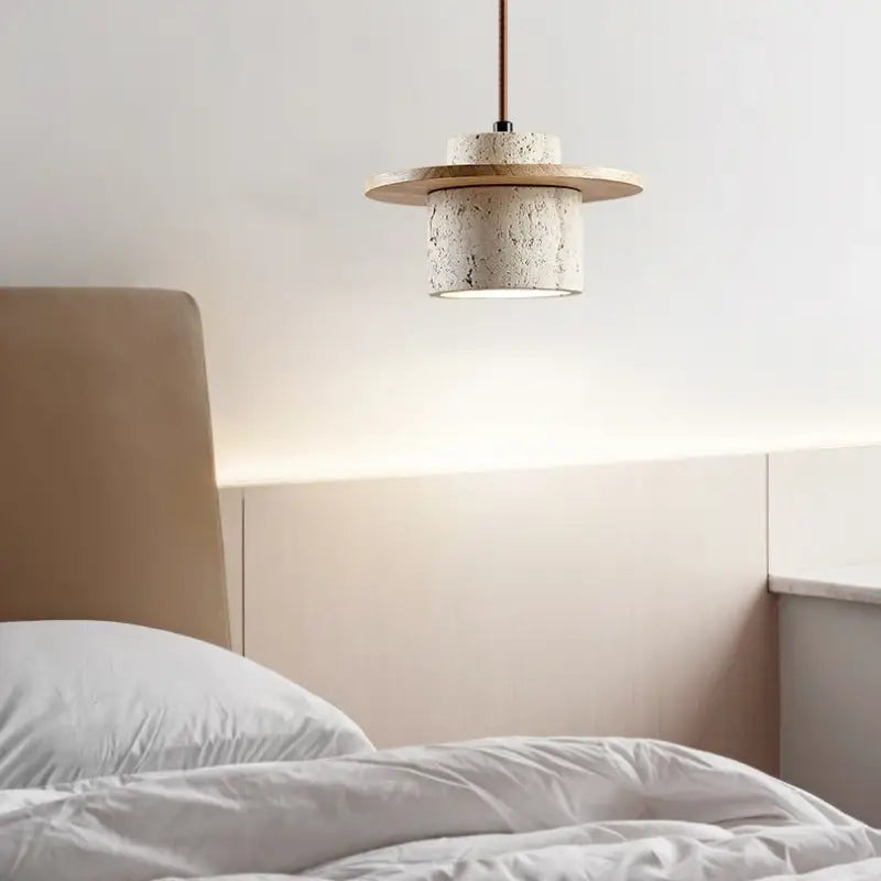 Suspension contemporain en marbre et bois naturel