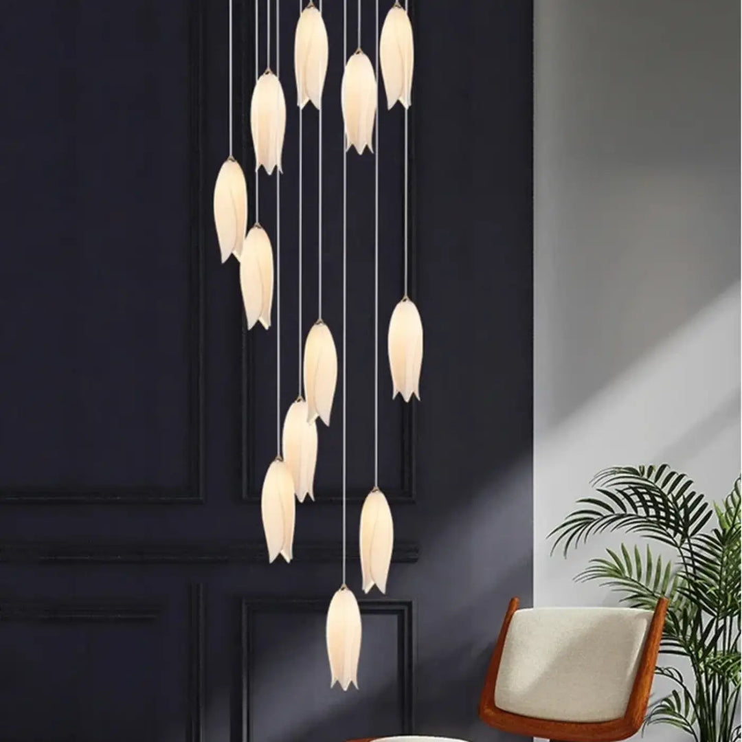 Suspension contemporaine en céramique blanc ambiance chic
