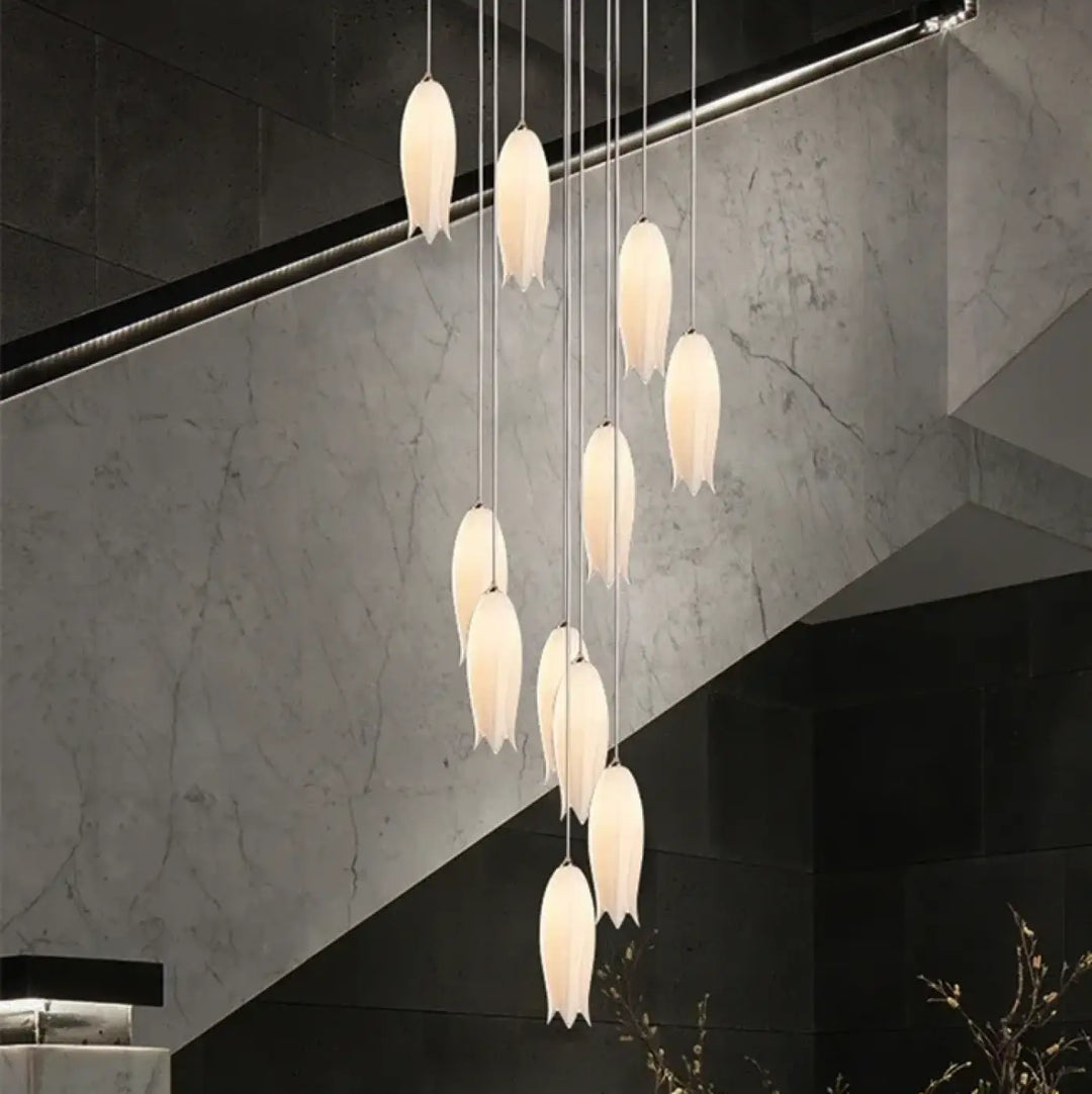 Suspension contemporaine en céramique blanc ambiance chic