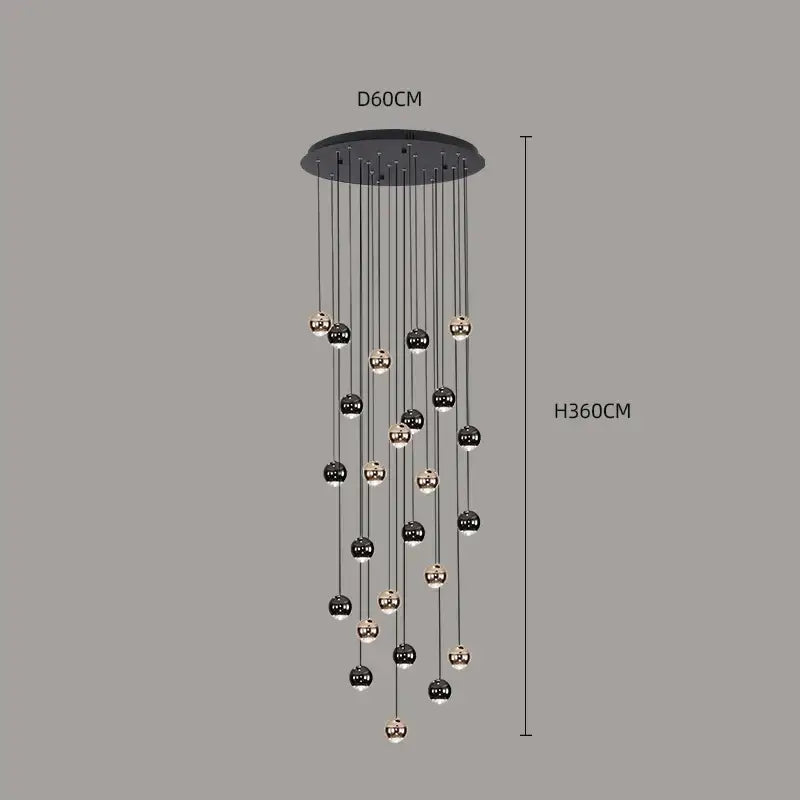 Suspension Contemporaine Cascade Boules Noires Dorées