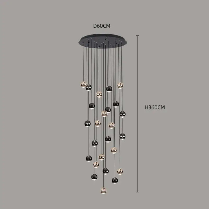 Suspension Contemporaine Cascade Boules Noires Dorées