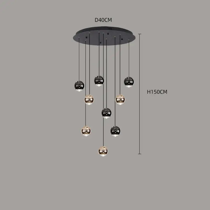 Suspension Contemporaine Cascade Boules Noires Dorées