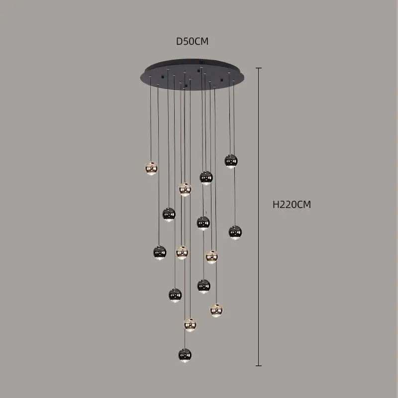 Suspension Contemporaine Cascade Boules Noires Dorées