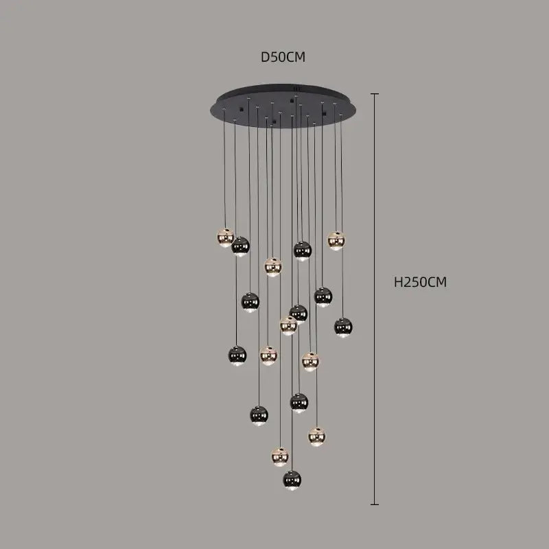 Suspension Contemporaine Cascade Boules Noires Dorées