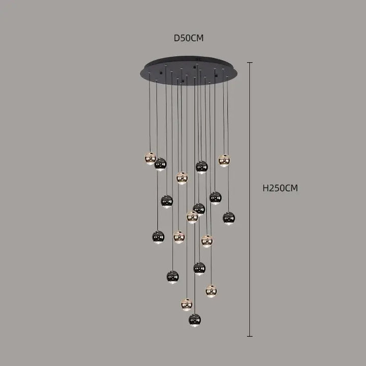 Suspension Contemporaine Cascade Boules Noires Dorées