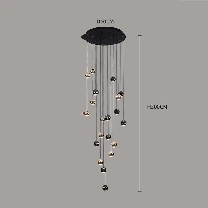 Suspension Contemporaine Cascade Boules Noires Dorées