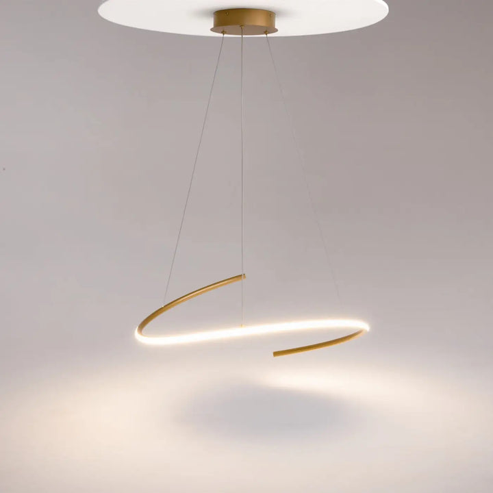 Suspension curve anneau ondulé en aluminium noir avec lumière led intégrée et design en spirale doré moderne