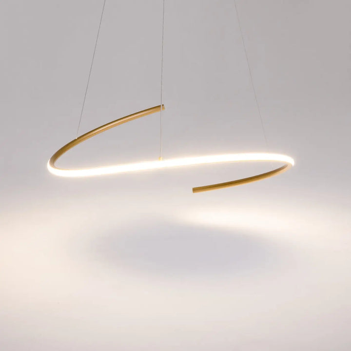 Suspension curve anneau ondulé en aluminium noir avec éclairage led intégré design minimaliste circulaire doré