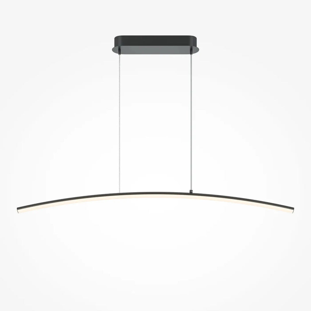 Suspension luminaire curve led linéaire noir incurvé suspendu par deux câbles pour salle à manger ou d’un îlot