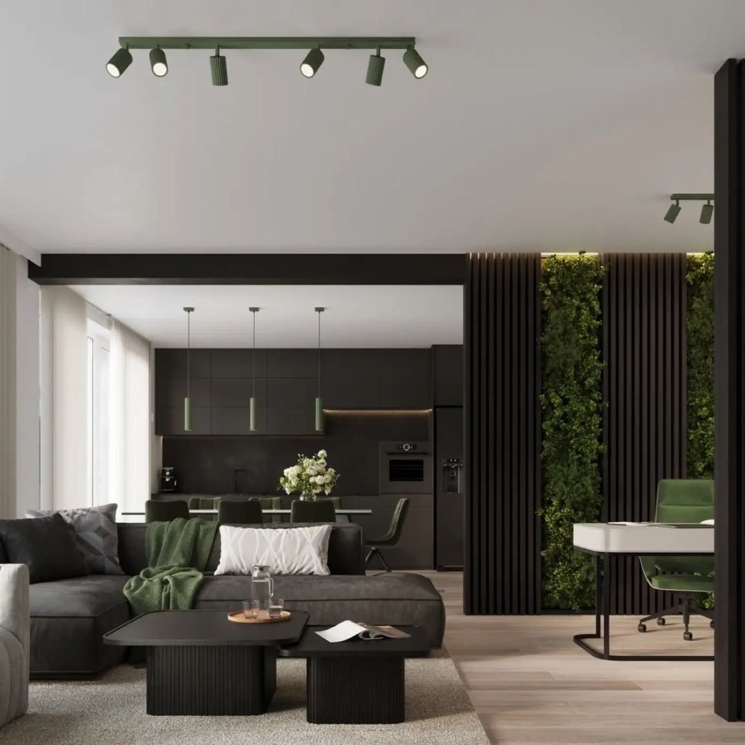 Suspension Luminaire vert olive dans un intérieur contemporain