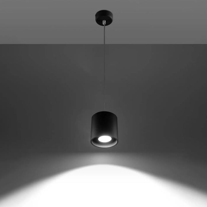 Suspension Orbis noire à cylindre en aluminium, allumée
