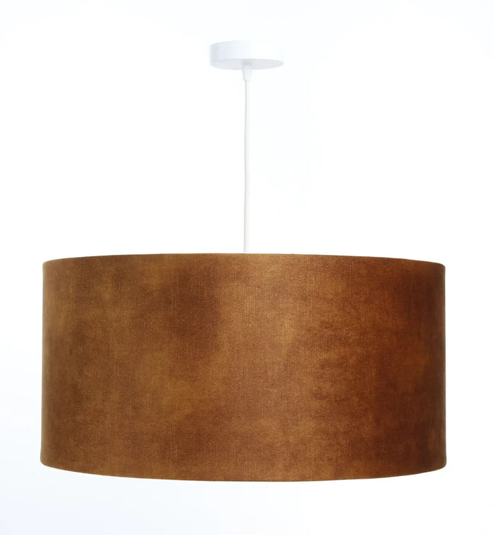 Suspension cylindrique caramel en velours avec sapporte doré pour luminaires décoratifs élégants au plafond