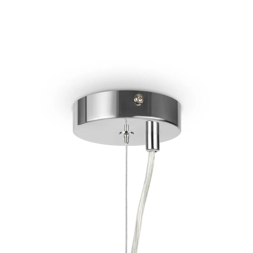 Suspension dallas compacte avec base circulaire chrome et câble transparent pour éclairage plafond moderne