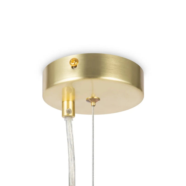 Suspension dallas compacte dorée à finition métal brossé avec câble texturé transparent montée au plafond