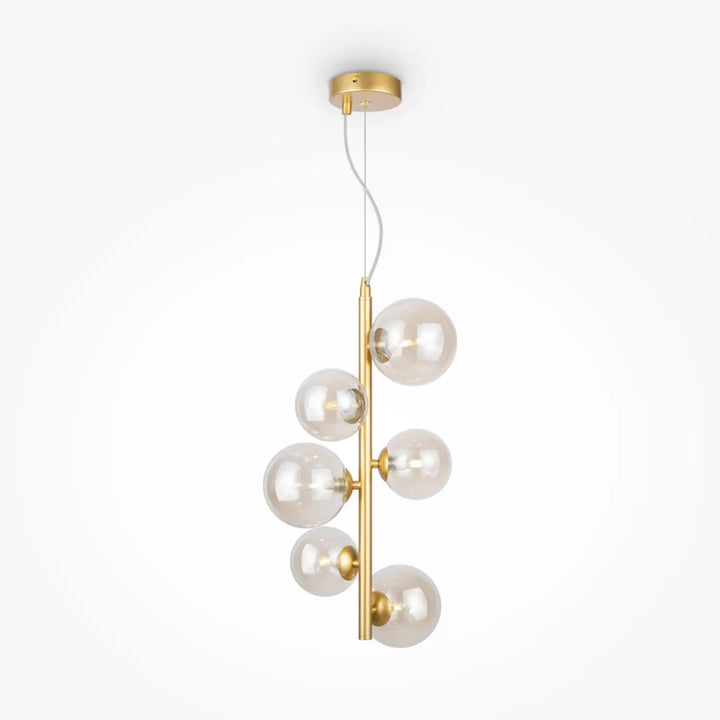 Suspension dallas compacte dorée avec six globes en verre transparent en grappe verticale moderne