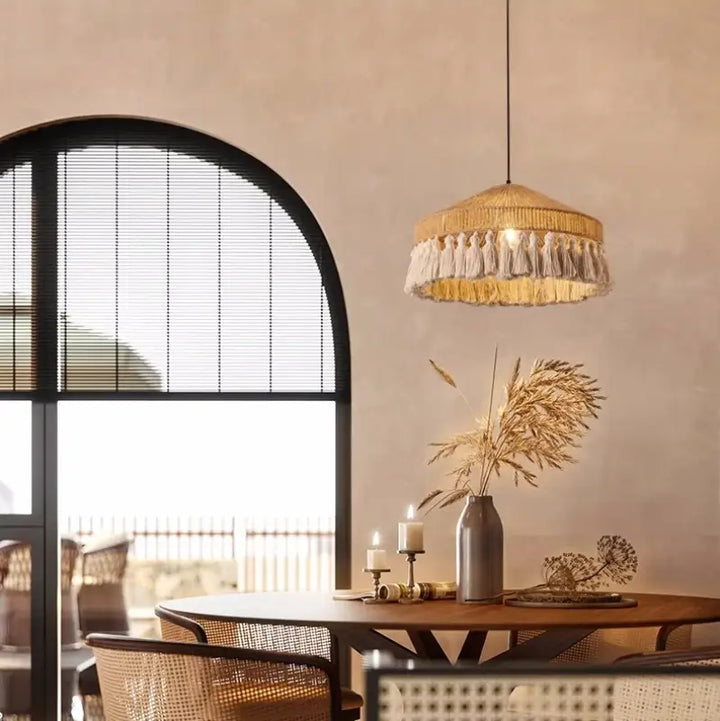 Suspension en corde style bohème moderne beige chic