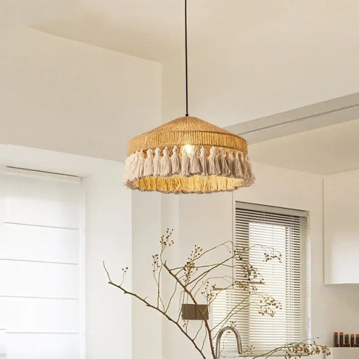 Suspension en corde style bohème moderne beige chic