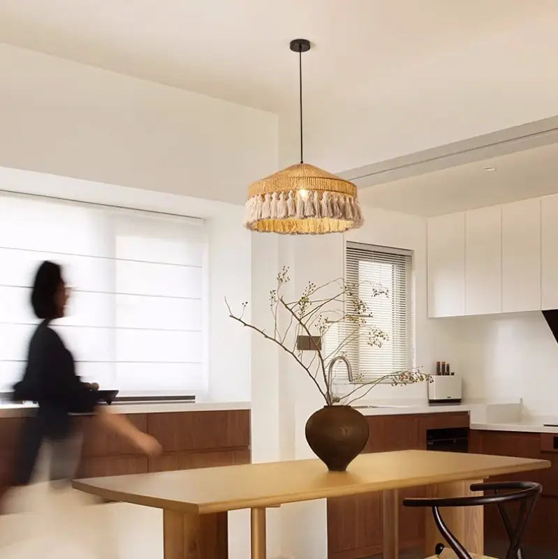 Suspension en corde style bohème moderne beige chic