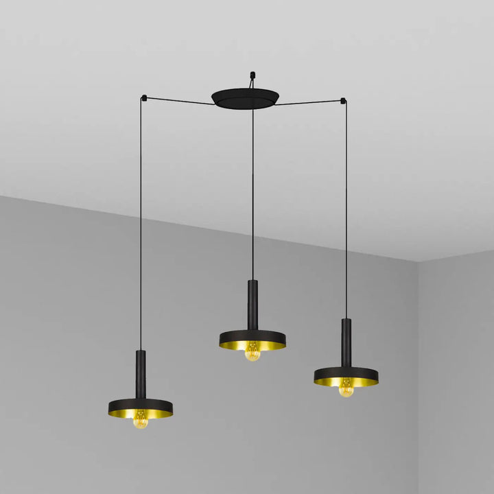 Suspension Whizz 3 lumières noir et or satiné de Faro Barcelona