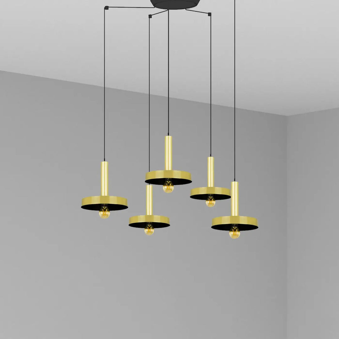 Suspension Whizz 5 lumières or satiné et noir de Faro Barcelona