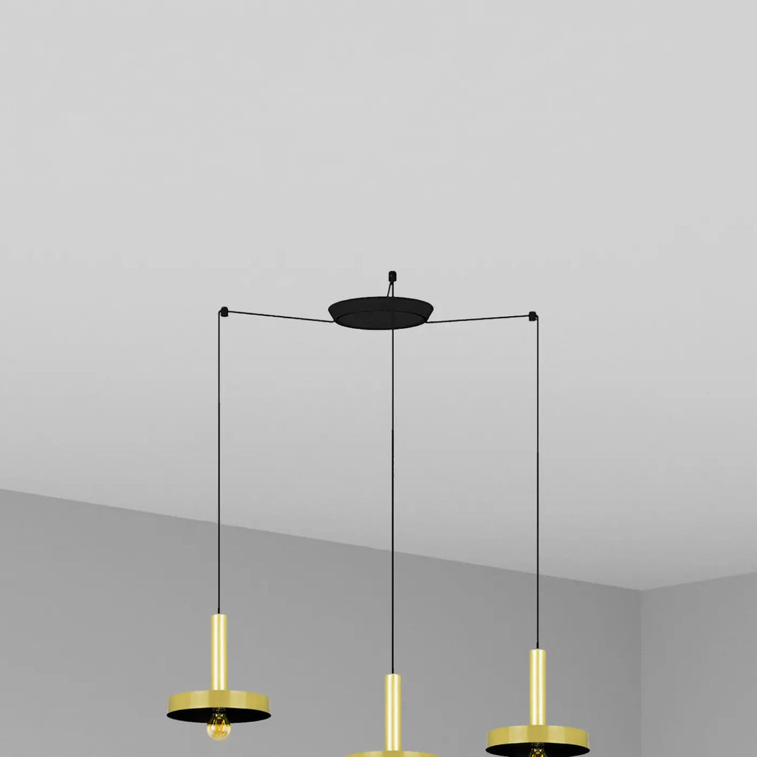 Suspension Whizz 3 lumières or satiné et noire de Faro Barcelona