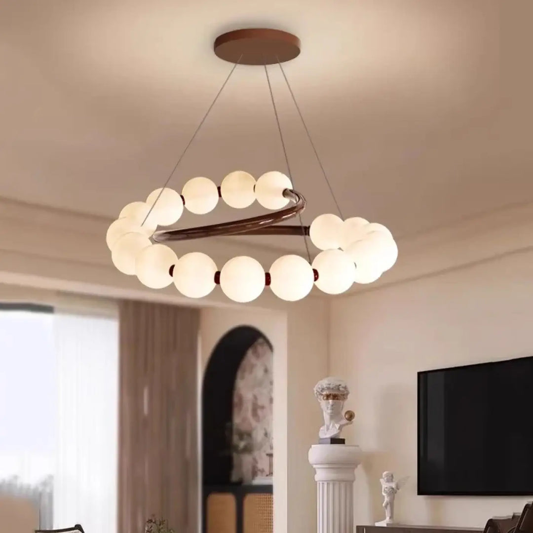 Suspension design anneau lumineux à globes blancs