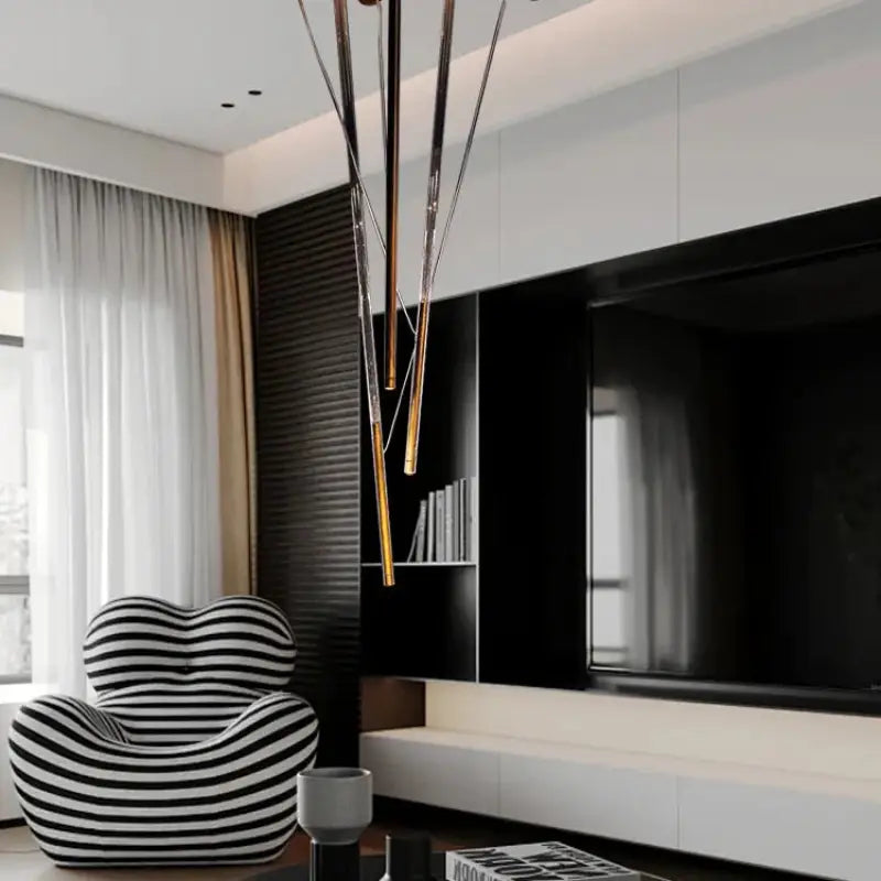 Suspension design artistique à tiges lumineuses led design