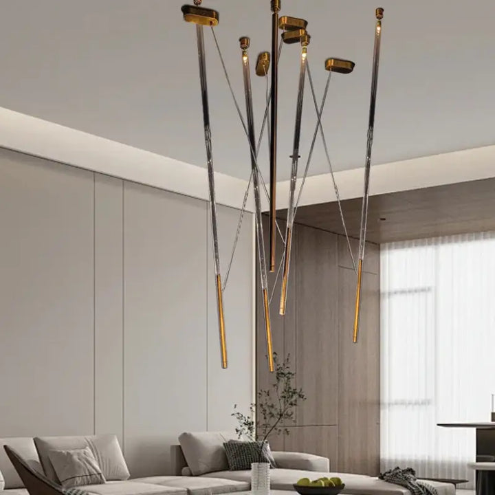 Suspension design artistique à tiges lumineuses led design