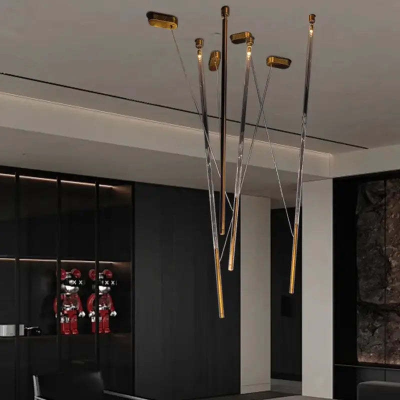 Suspension design artistique à tiges lumineuses led design