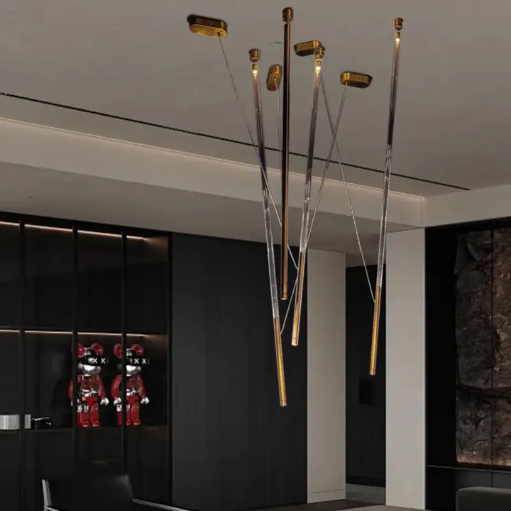 Suspension design artistique à tiges lumineuses led design