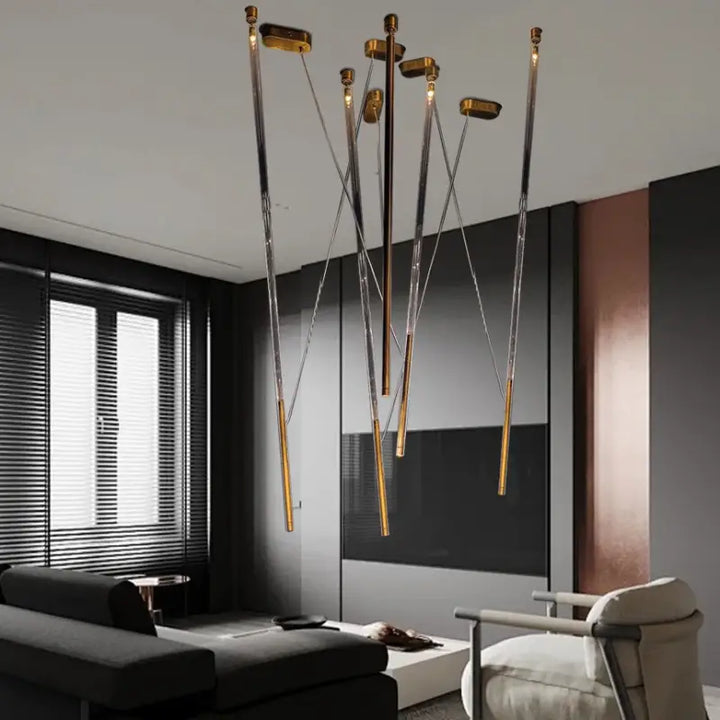 Suspension design artistique à tiges lumineuses led design