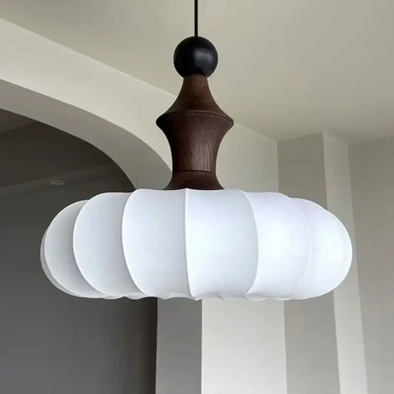 Suspension Design Blanche Abat Jour Tissu Bois Élégant Style