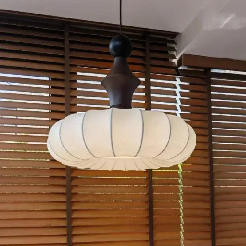 Suspension Design Blanche Abat Jour Tissu Bois Élégant Style