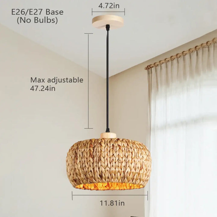 Suspension bohème en fibres végétales beige style naturel