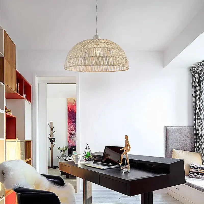 Suspension design bohème en fibre tressée style chic