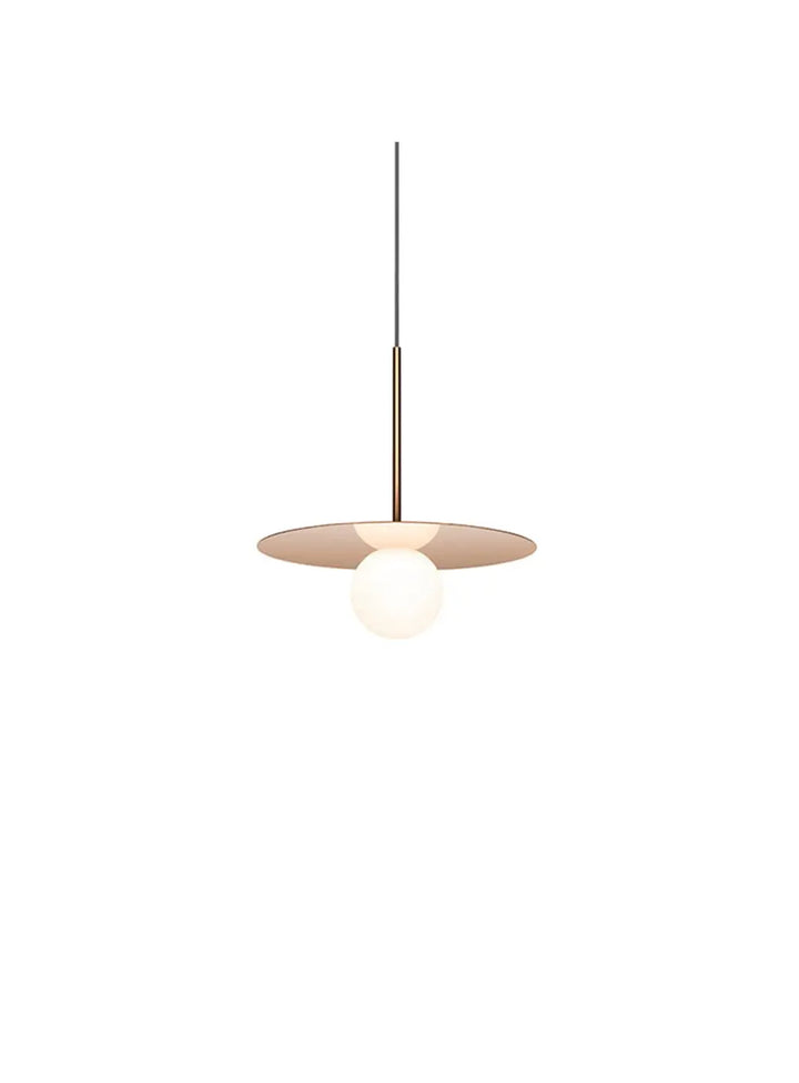 Suspension Bola Disc or rose, disque de 30 cm et globe en verre opale