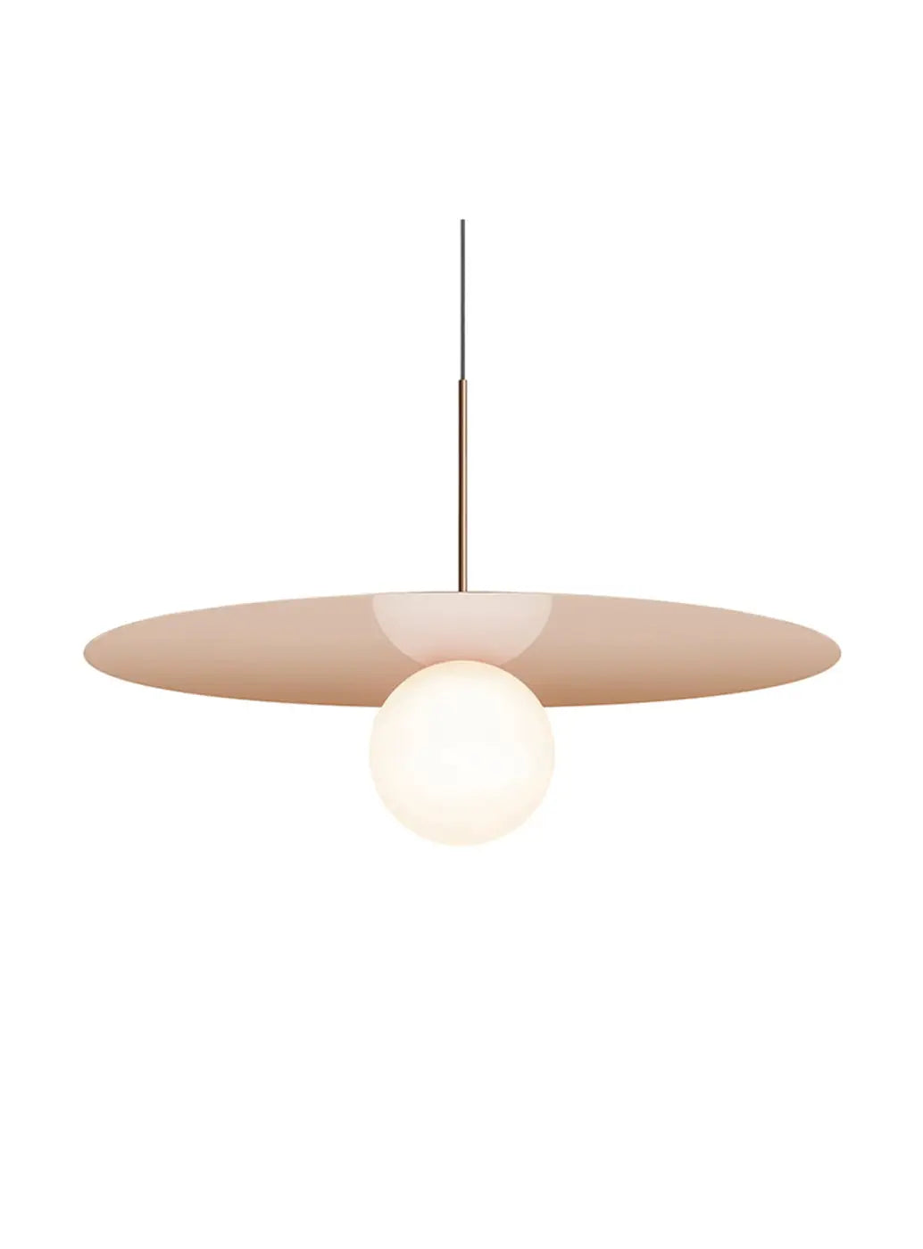Suspension Bola Disc or rose, disque de 81 cm et globe en verre opale