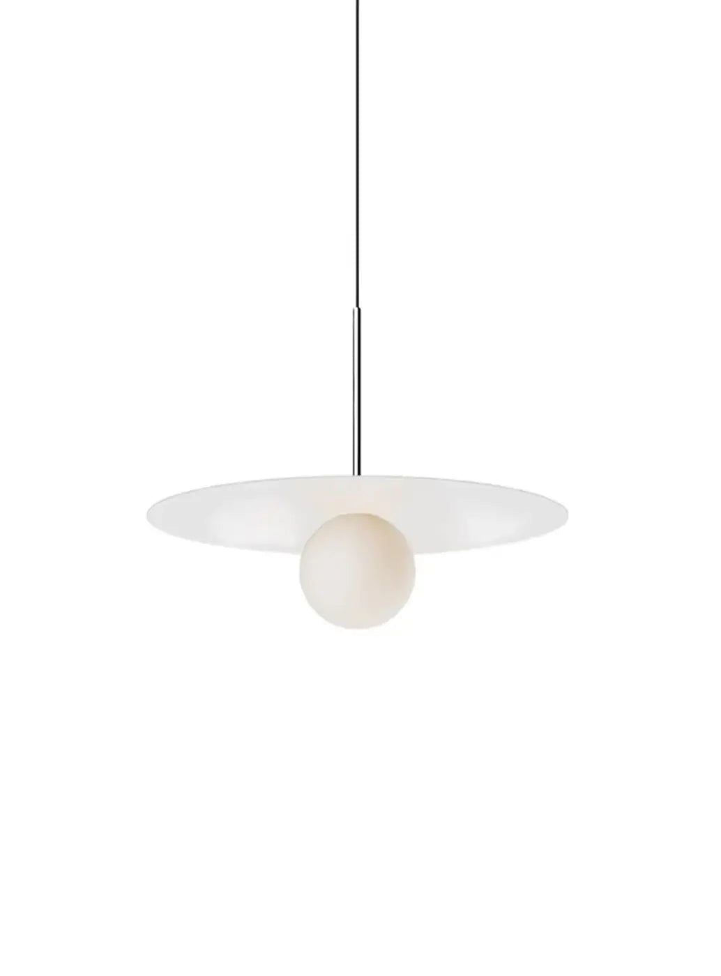 Suspension Bola Disc blanche, disque de 46 cm et globe en verre opale