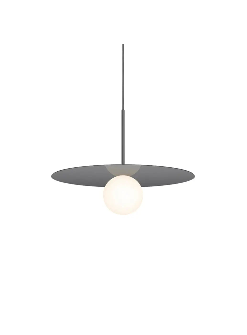 Suspension Bola Disc grise, disque de 46 cm et globe en verre opale