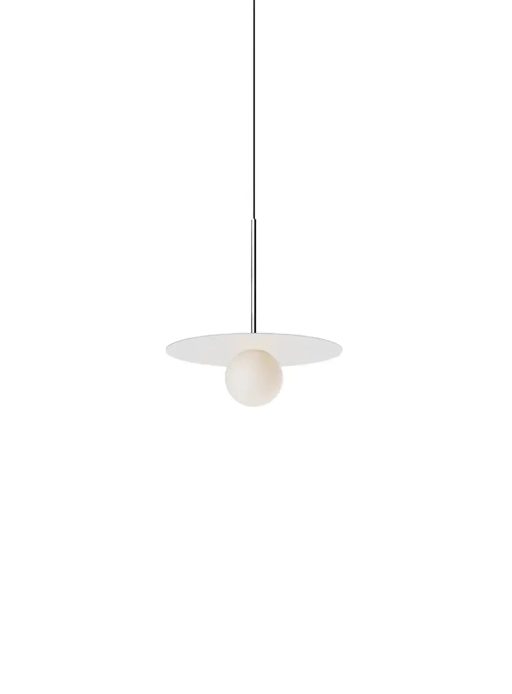 Suspension Bola Disc blanche, disque de 30 cm et globe en verre opale