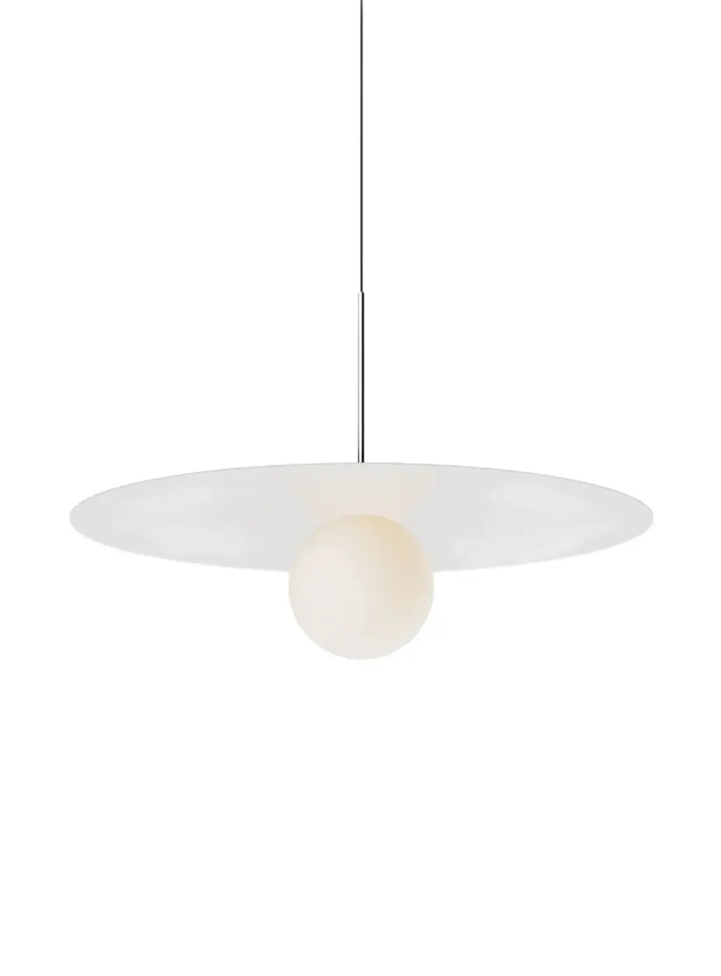 Suspension Bola Disc blanche, disque de 81 cm et globe en verre opale