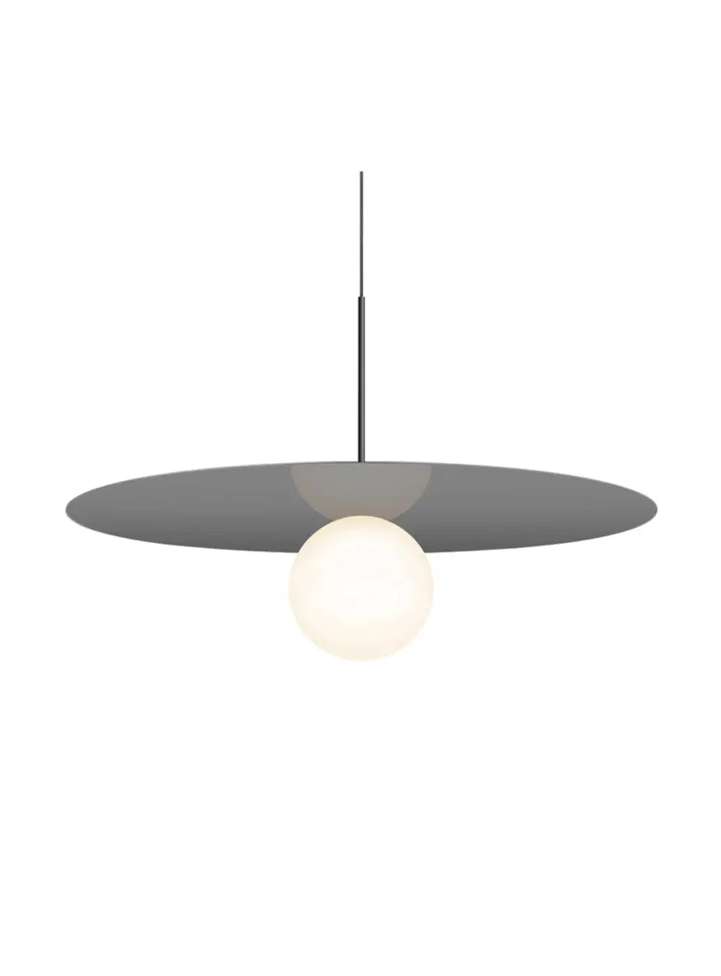 Suspension Bola Disc grise, disque de 81 cm et globe en verre opale
