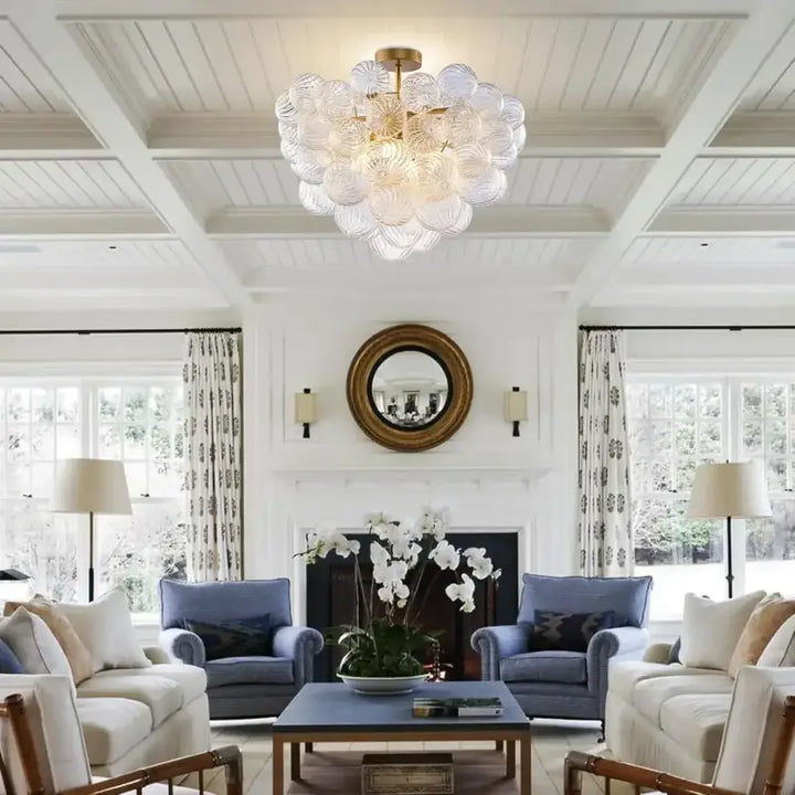 Suspension Design Avec Boules En Verre Blanc Élégant