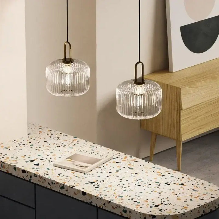 Suspension Design Contemporaine Verre Strié Élégance Chic